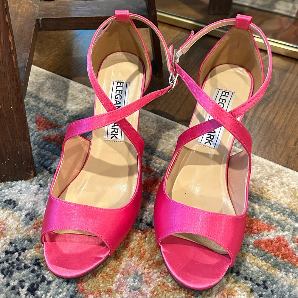 Hot Pink Women Peep Toe High Heel Sandals Cross Strappy